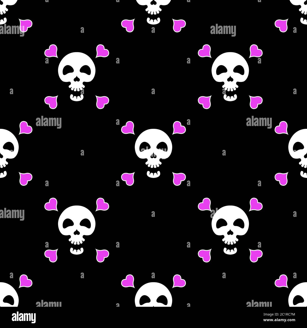 Skull with hearts seamless pattern. Vector seamless texture. Stock Vector