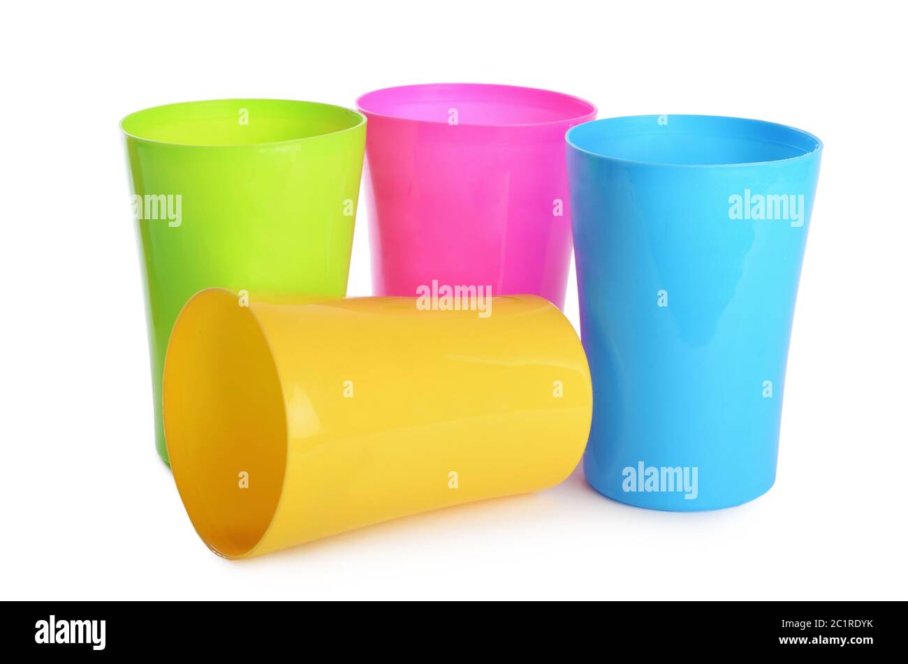 Plastic cups isolated on white background Stock Photo