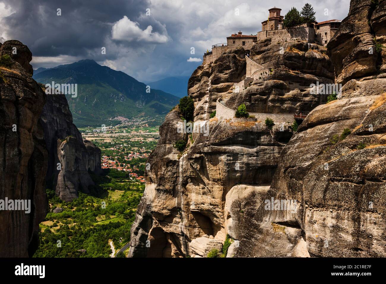 Meteora, Monastery of Varlaam, on enormous columns of rock, awesome natural rock formation, Kalabaka, Thessaly, Greece, Europe Stock Photo