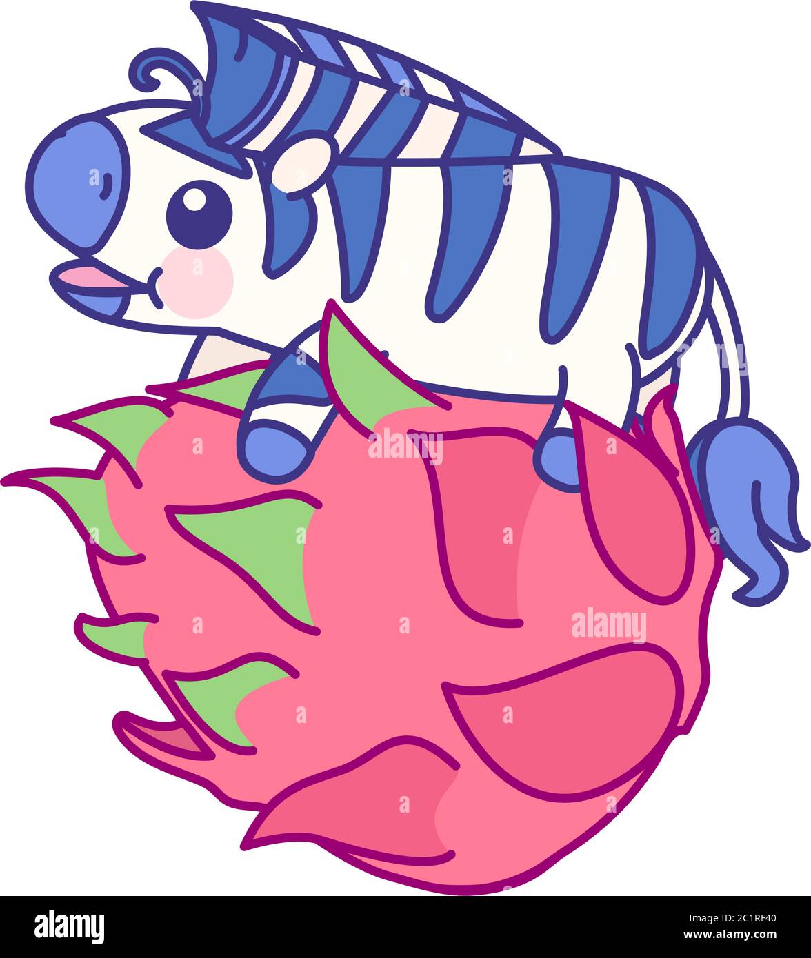 vector flat striped zebra on pitaya dragonfruit Stock Vector