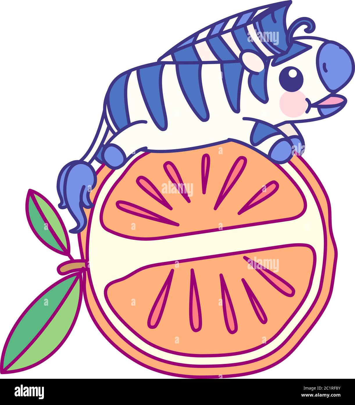 vector flat striped baby zebra on orange Stock Vector