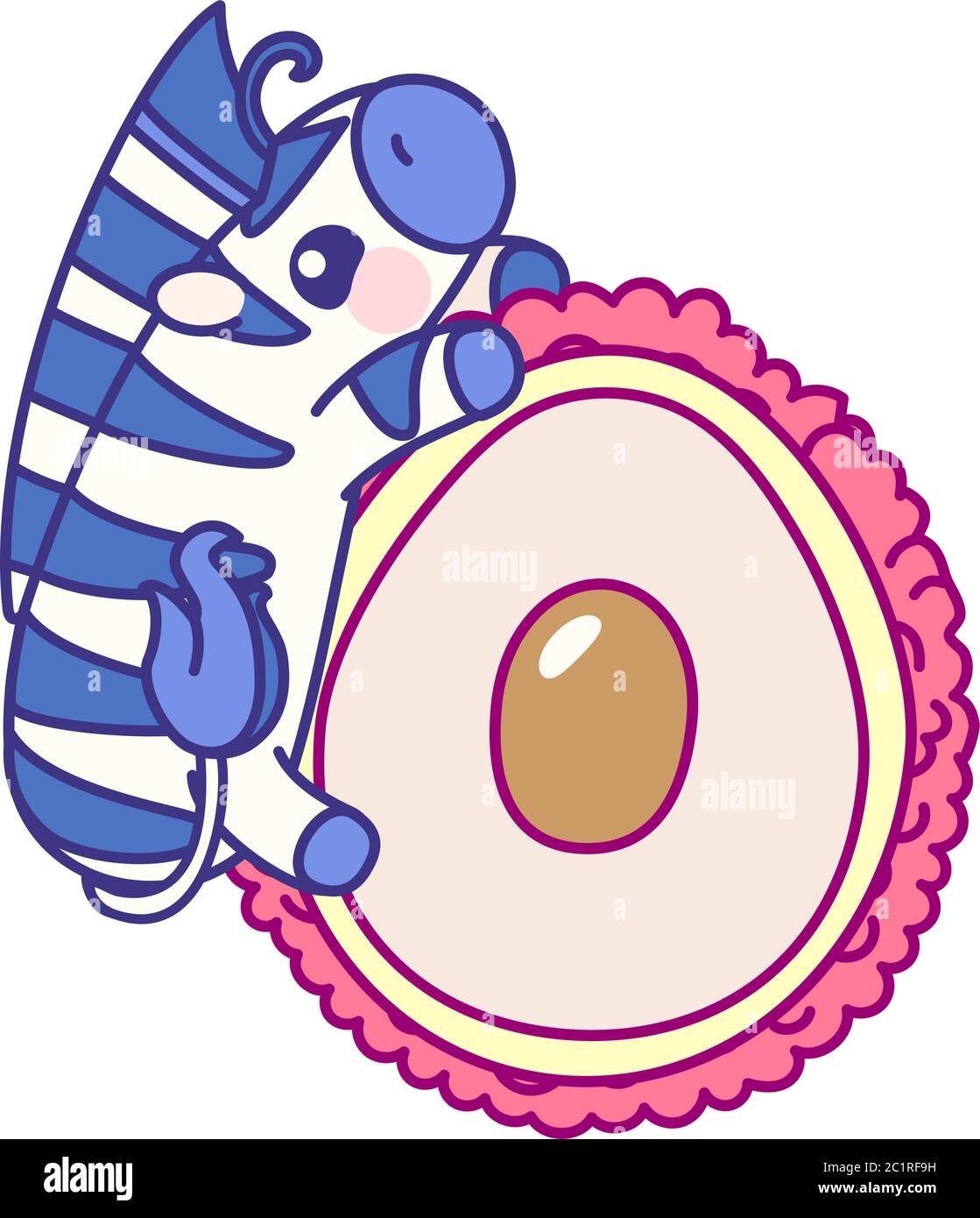 vector flat striped baby zebra on lychee Stock Vector