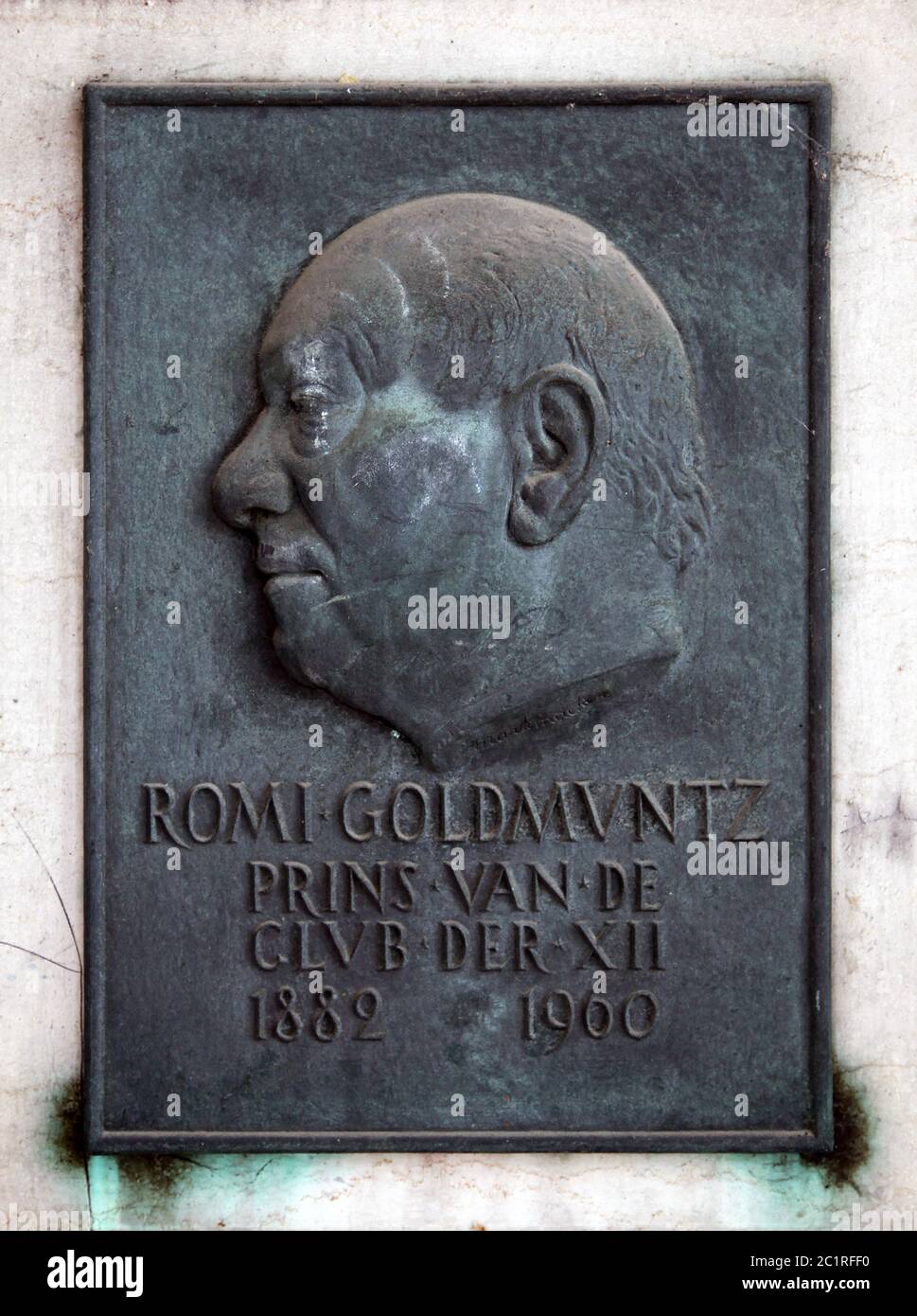 Romi Goldmuntz (Kraków, 1882-1960) Belgian businessman who played an essential role in the diamond business in Antwerp. In 1920, his diamond company employed about 600 workers.The Romi Goldmuntz Center and the Great Synagogue Romi Goldmuntz in Antwerp are named after him. Stock Photo