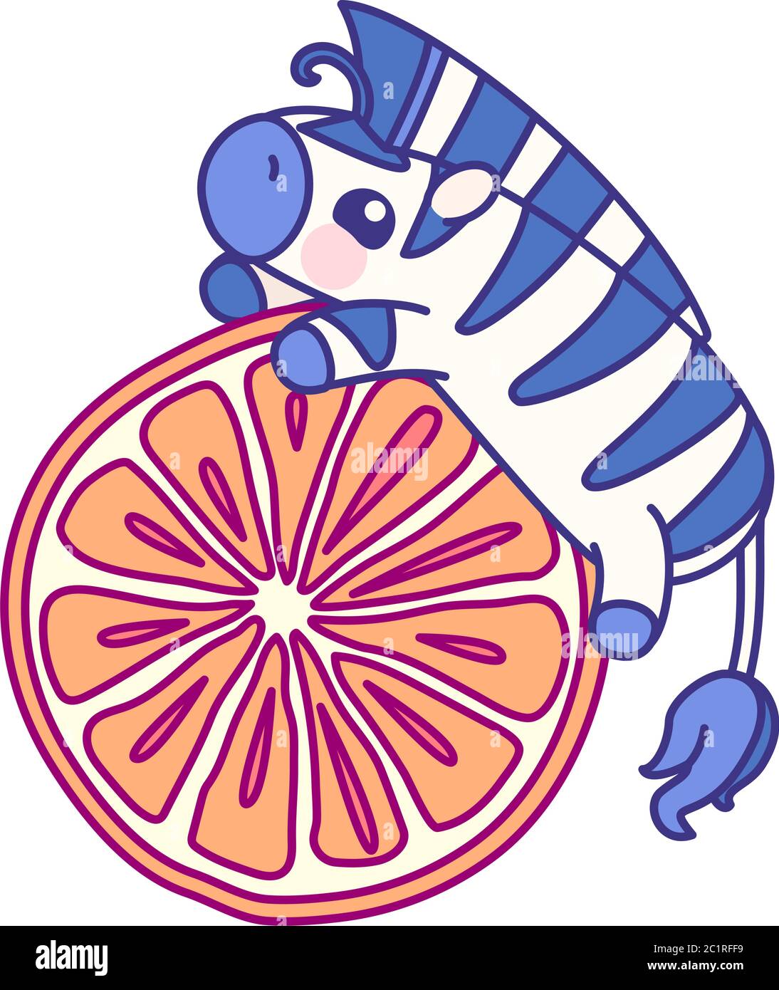 vector flat striped baby zebra on orange Stock Vector
