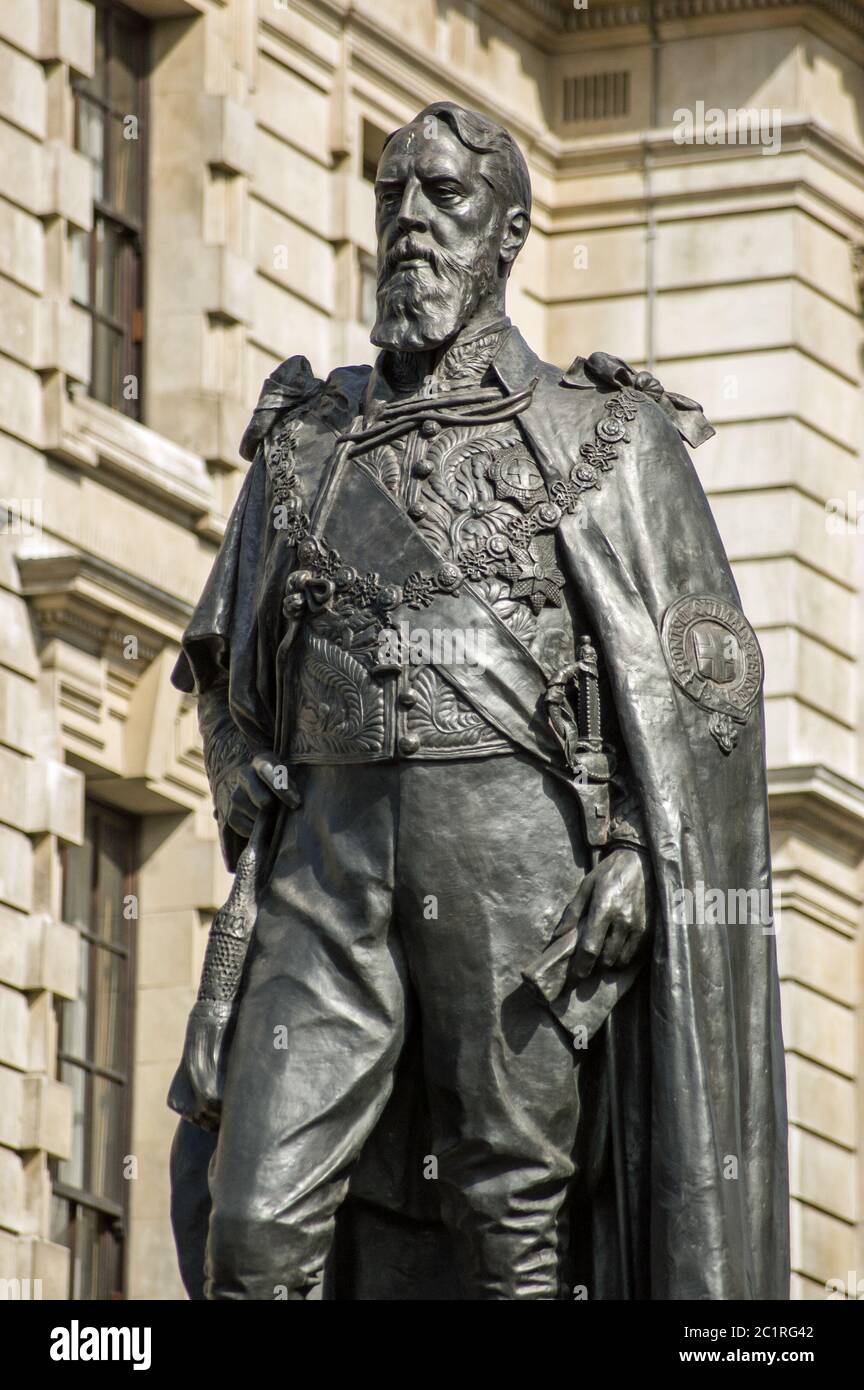 Memorial statue of Spencer Compton, Eighth Duke of Devonshire (1833 - 1908) . Monument to the politician who led three parties. Public statue in White Stock Photo
