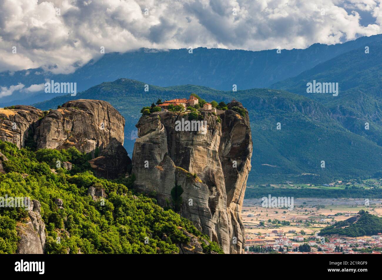 Meteora, Holy Trinity Monastery, Agia Triada, on enormous columns of rock, awesome natural rock formation, Kalabaka, Thessaly, Greece, Europe Stock Photo