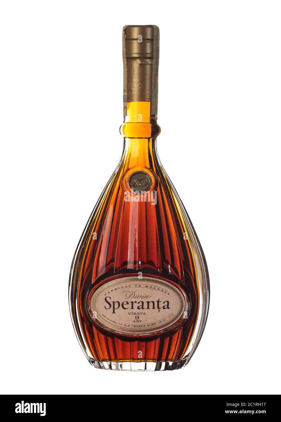 Bottle of brandy Speranta isolated on white background Stock Photo