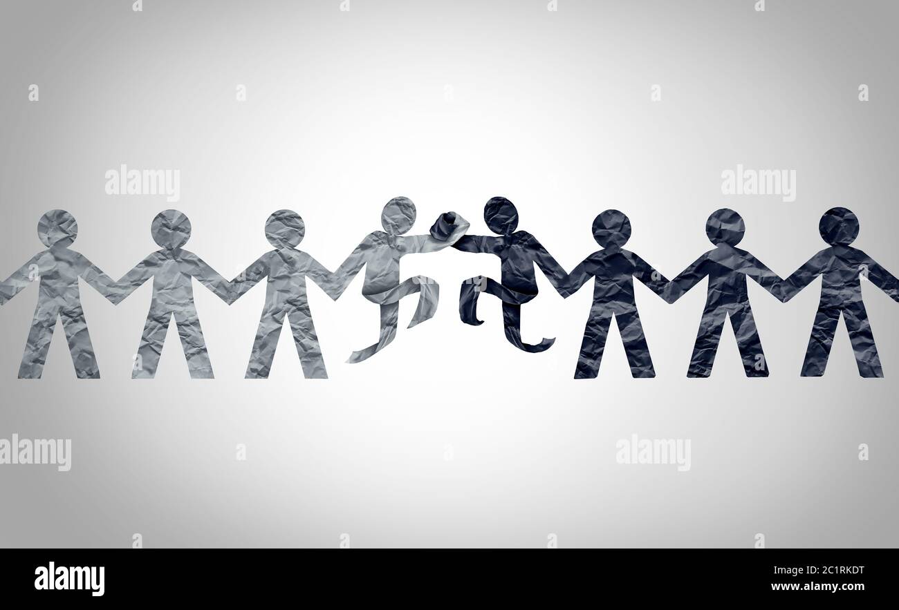 Race relations concept as black and white diverse cultures uniting together as a racial harmony and respect or diversity partnership concept. Stock Photo