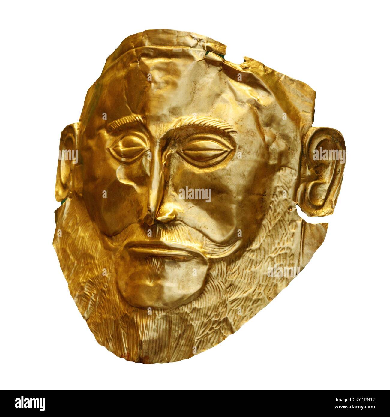The golden funeral mask of Agamemnon isolated on white Stock Photo - Alamy