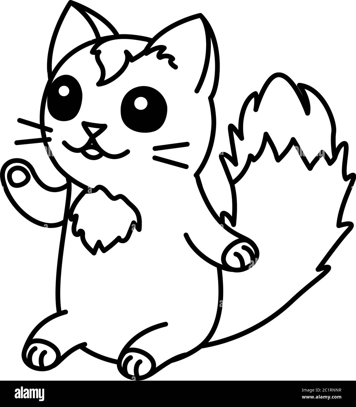 vector cute cartoon little cat. coloring book page Stock Vector Image ...