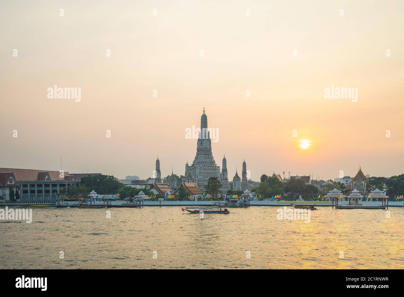 Bangkok Wat Arun temple with Chao Phraya River in Bangkok, Thailand Stock Photo