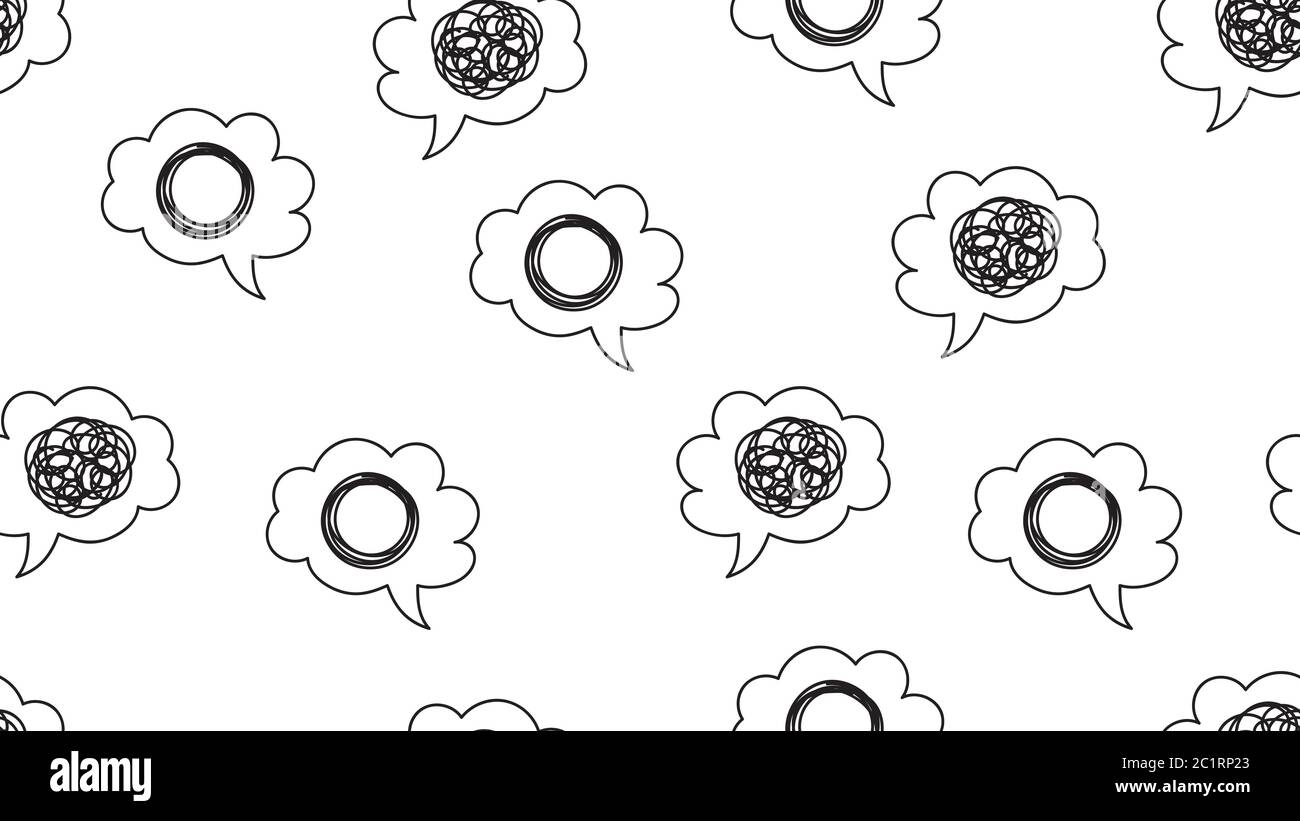 Mindmap background, psychology seamless pattern, coaching banner. Mind map pattern. Tangled and untangled bubbles. Vector illustration Stock Vector