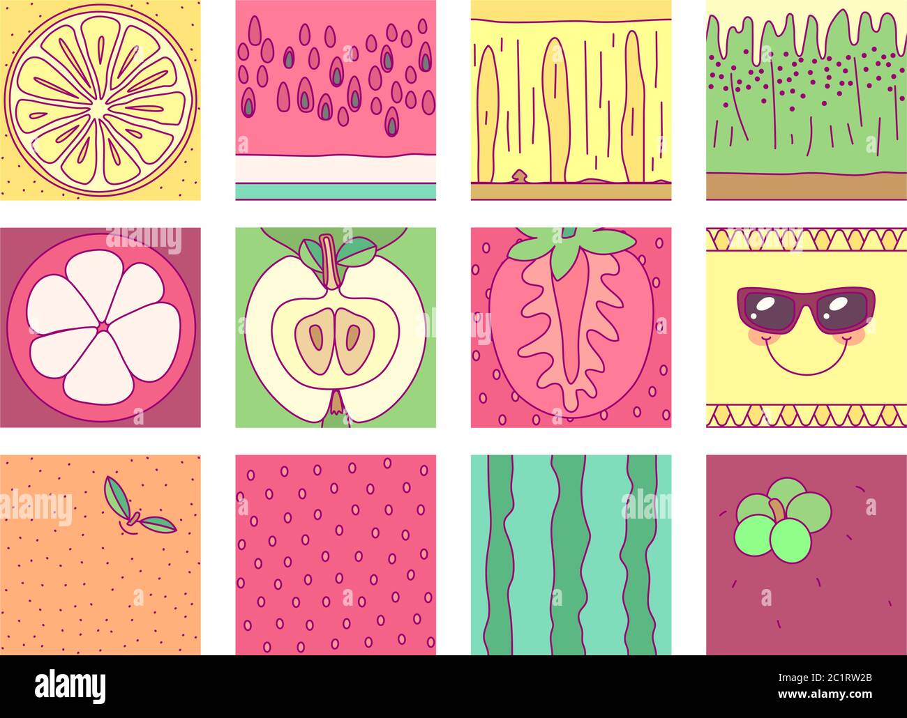 vector template fruit set. print for disposable tableware Stock Vector