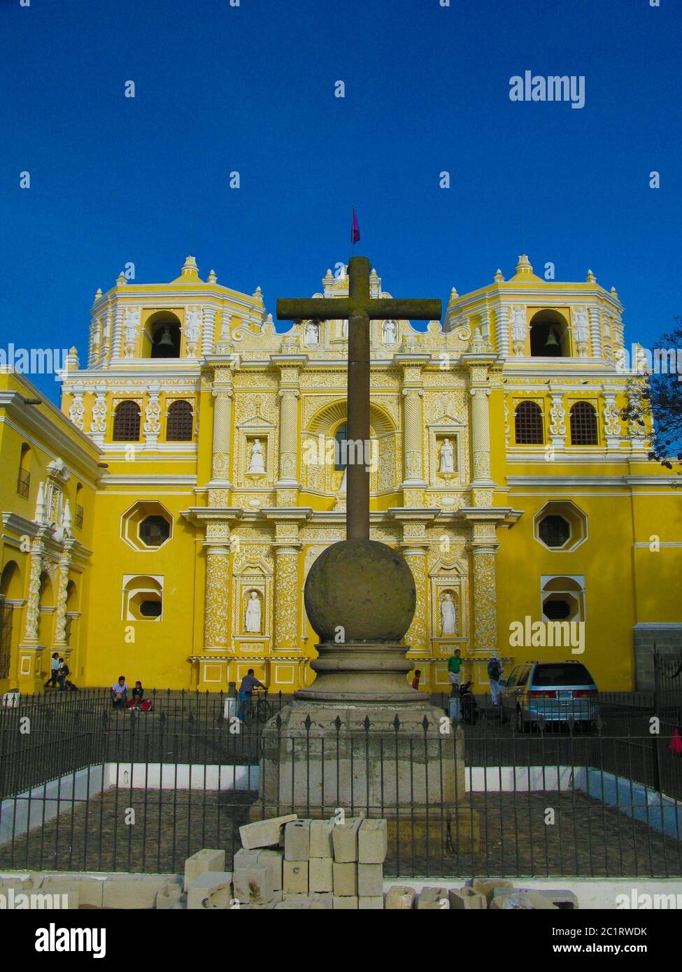 Extrior view to sacade of Iglesia Iglesia de la Merced in Antigua , Guatemala Stock Photo