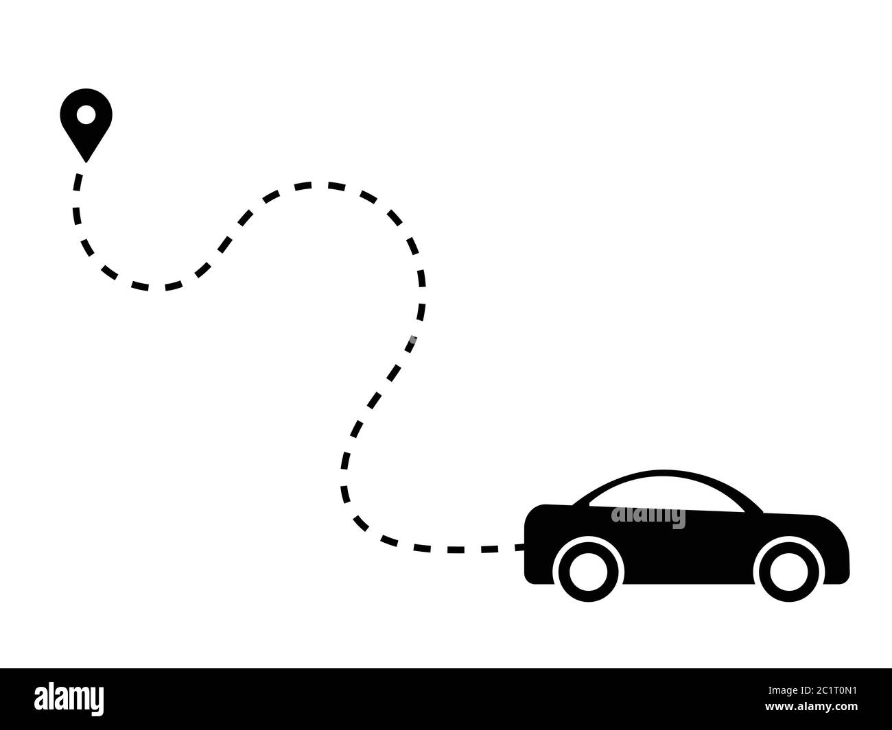 Car Dotted Path Line Driving Away From Destination Journey Trip. Black Illustration Isolated on a White Background. EPS Vector Stock Vector