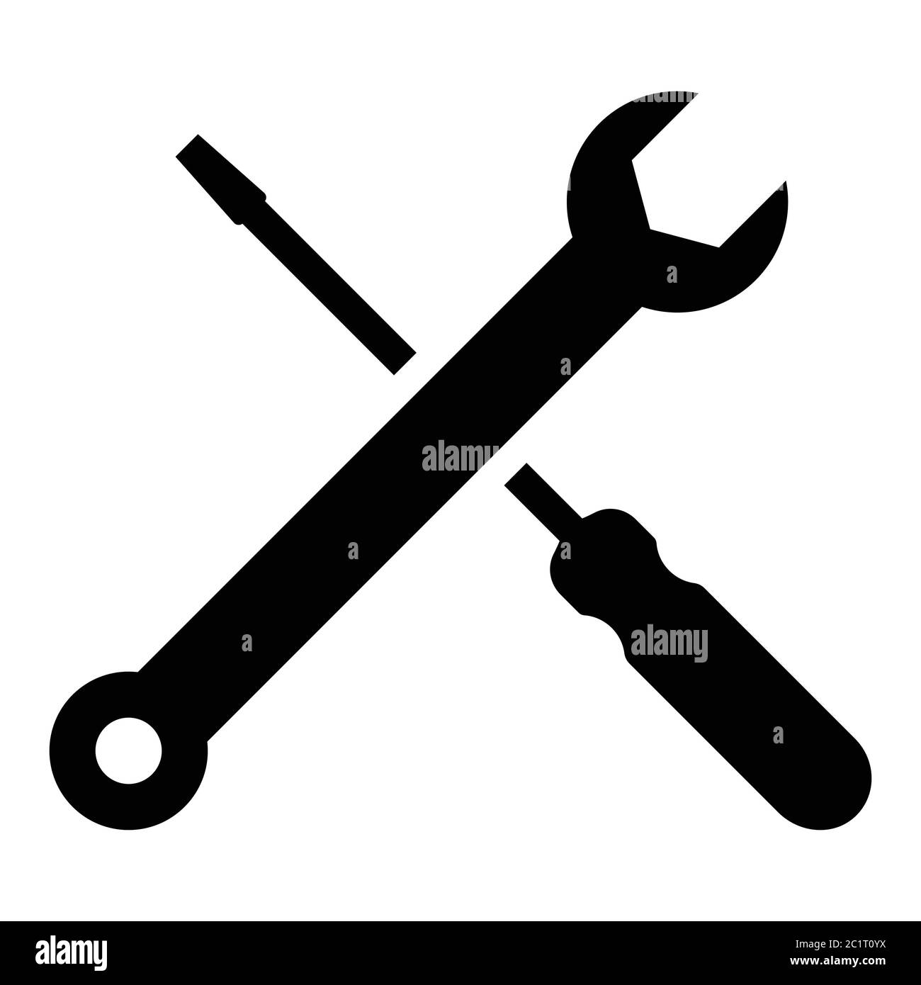Wrench and Screwdriver Cross. Repair Maintenance Work Tools. Black Illustration Isolated on a White Background. EPS Vector Stock Vector