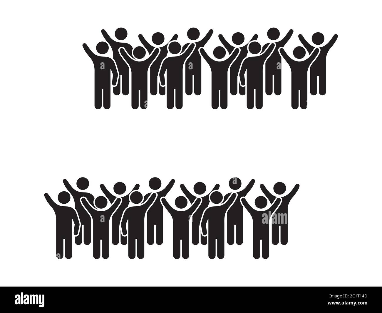 Two Groups of People Protesters Crowd. Black Illustration Isolated on a White Background. EPS Vector Stock Vector