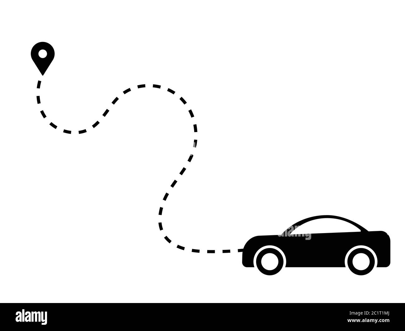 Car Dotted Path Line Driving Towards Destination Journey. Black Illustration Isolated on a White Background. EPS Vector Stock Vector