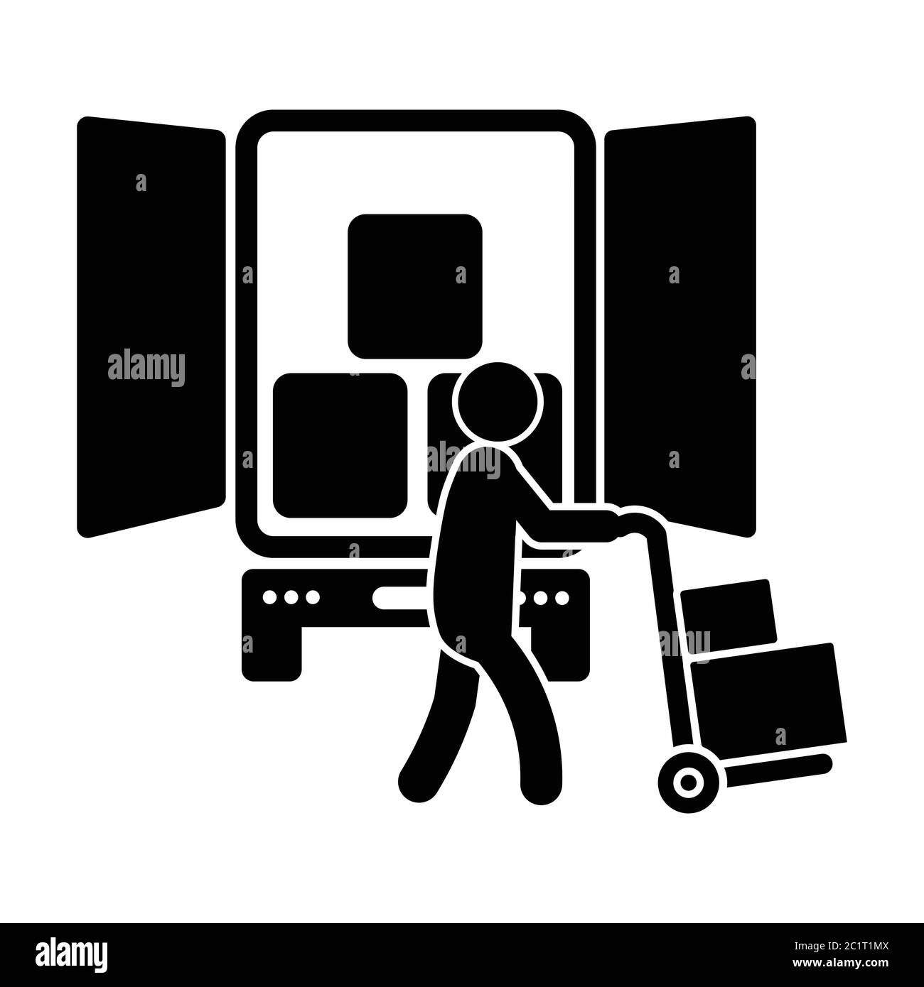 Delivery Person Unloading from Truck.  Black Illustration Isolated on a White Background. EPS Vector Stock Vector