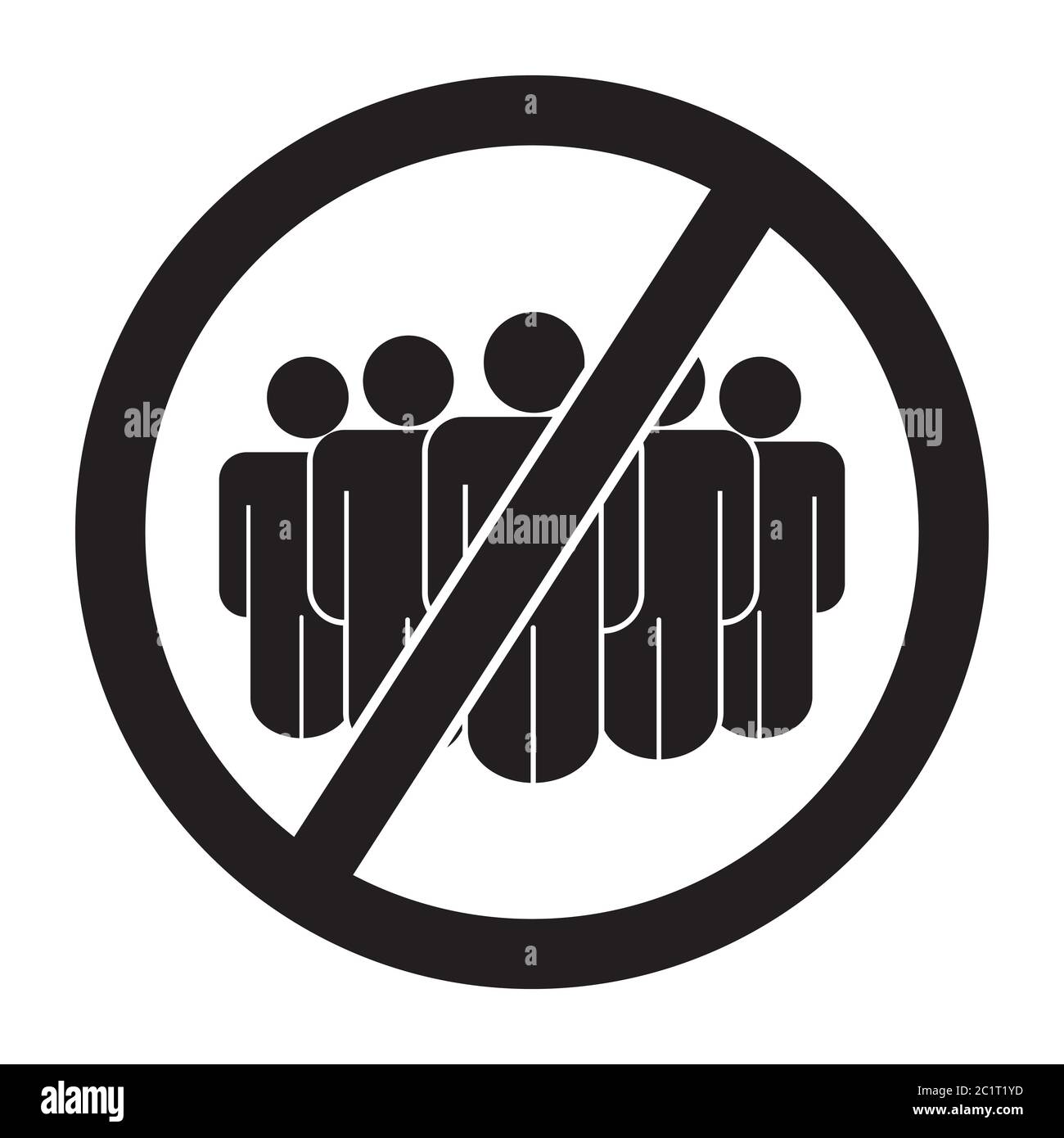 No Mass Gathering Sign. Social Distancing From People Crowd Rule During COVID-19 Pandemic. Black Illustration Isolated on a White Background. EPS Vect Stock Vector