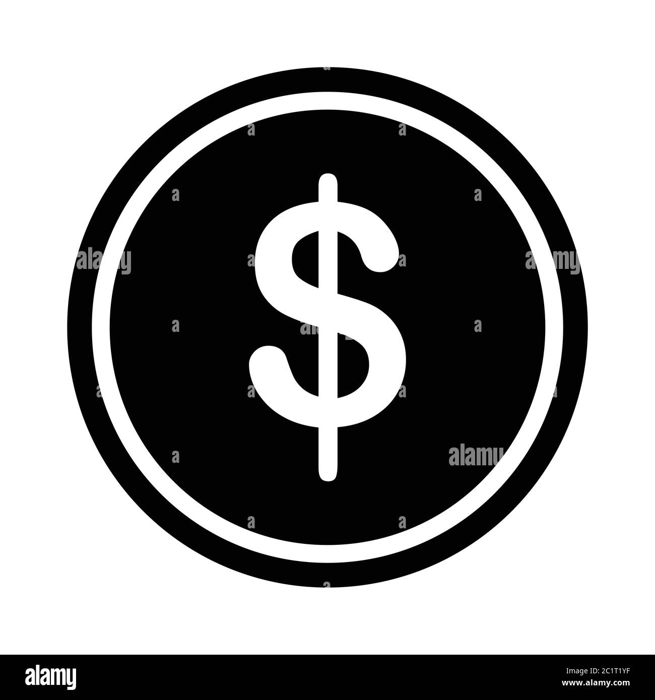 Money Coin Round Circular Dollar Sign Icon.  Black Illustration Isolated on a White Background. EPS Vector Stock Vector
