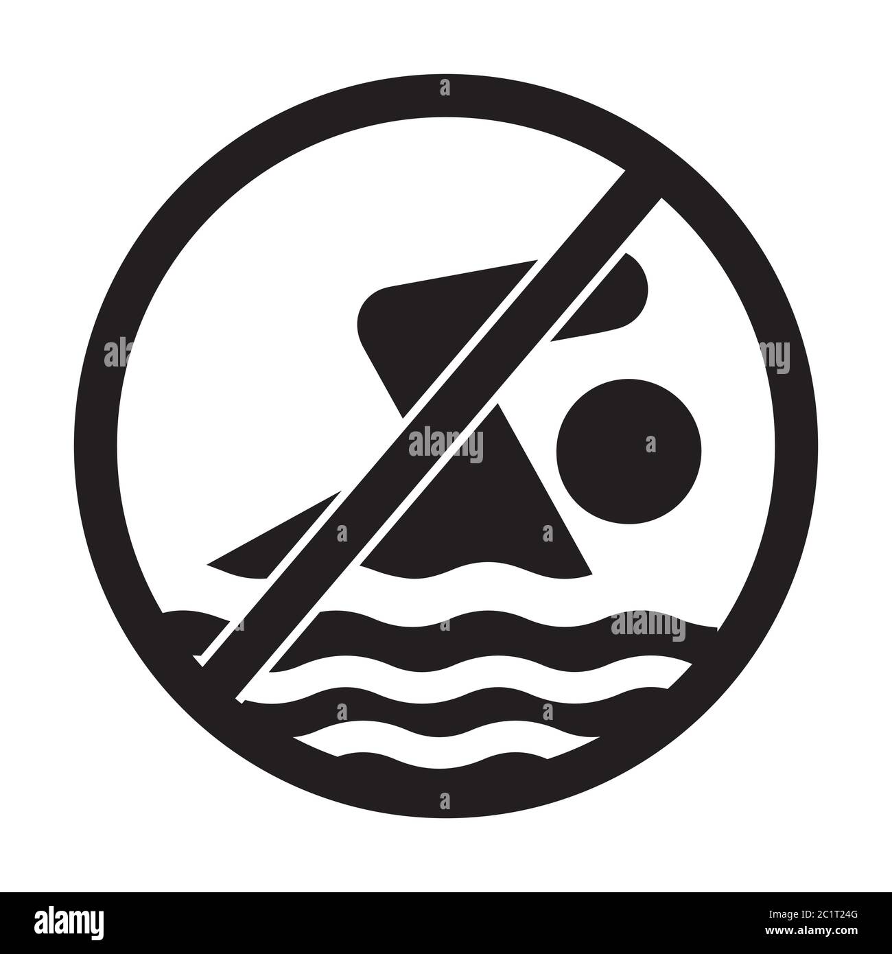 No Swimming Warning Sign. Black and white illustration. EPS Vector Stock Vector