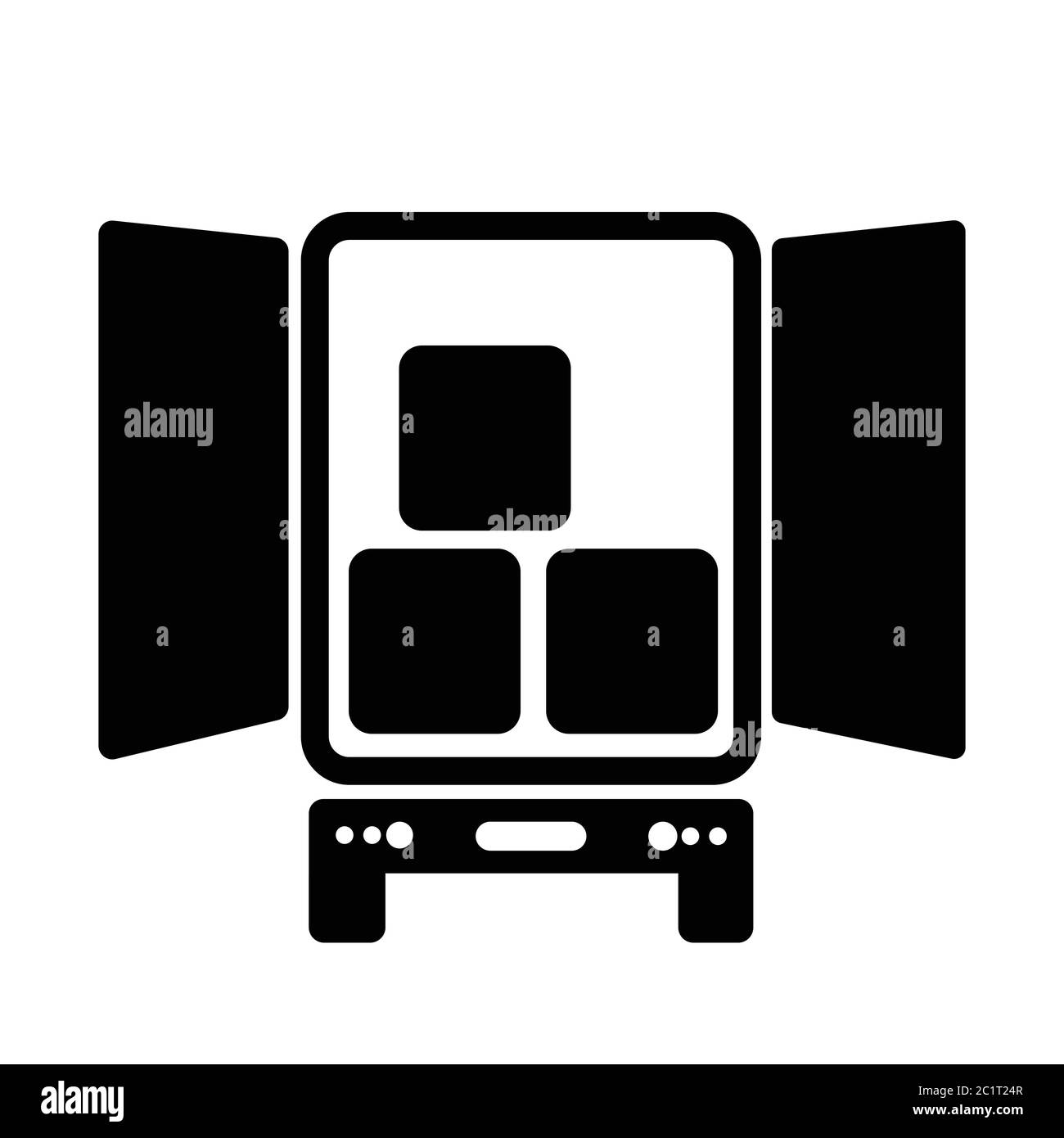 Opened Delivery Truck with Boxes Inside. Black Illustration Isolated on a White Background. EPS Vector Stock Vector