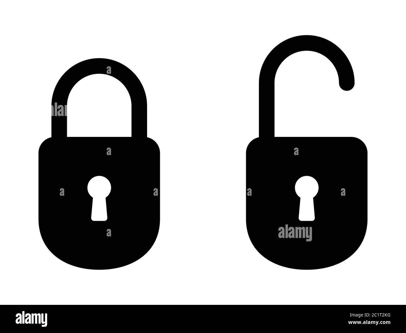 Lock Unlock Symbol Icon. Padlock Open and Close Secured or Unsecured Security.  Black Illustration Isolated on a White Background. EPS Vector Stock Vector