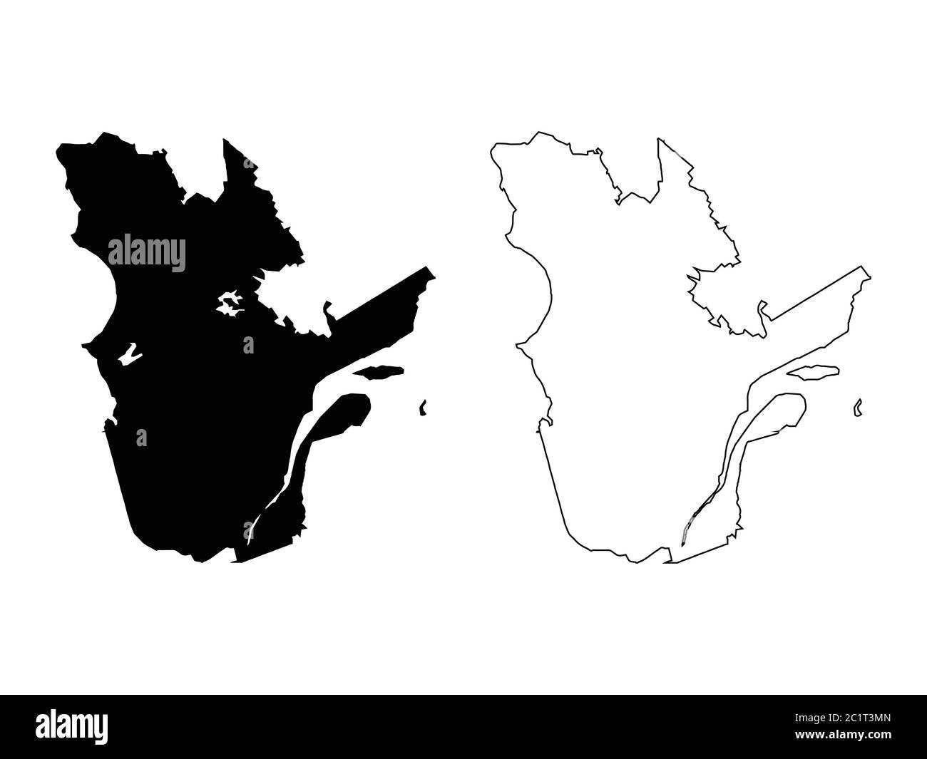 Quebec Province and Territory of Canada. Black Illustration and Outline. Isolated on a White Background. EPS Vector Stock Vector