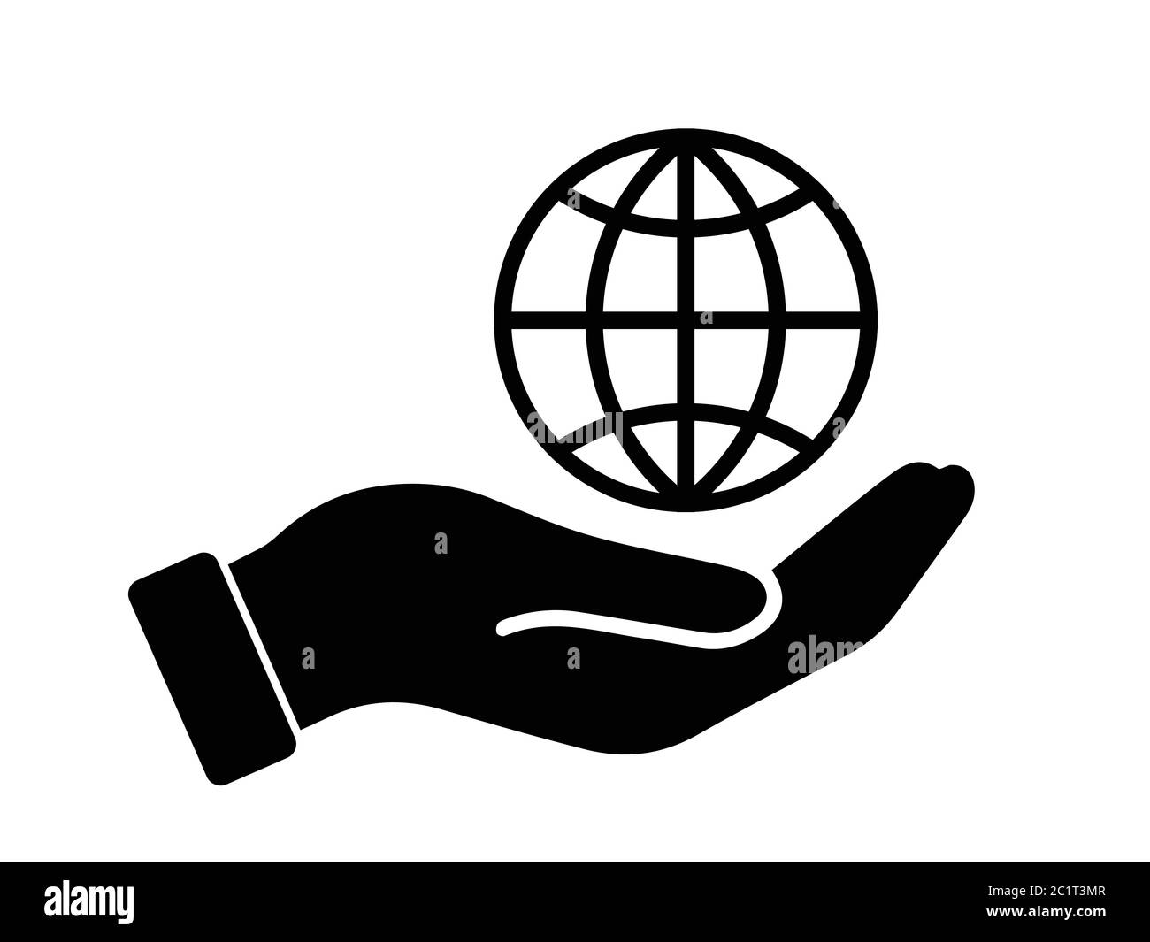 Palm Out Hand Holding Wire Globe Earth World Planet 3D Frame.Black Illustration Isolated on a White Background. EPS Vector Stock Vector