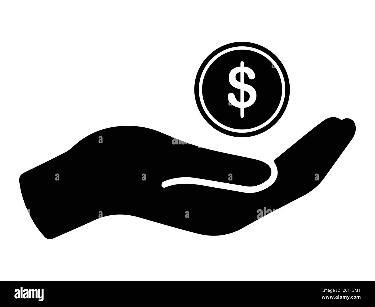 Receive Money Coin Donation Open Palm. Black Illustration Isolated on a White Background. EPS Vector Stock Vector