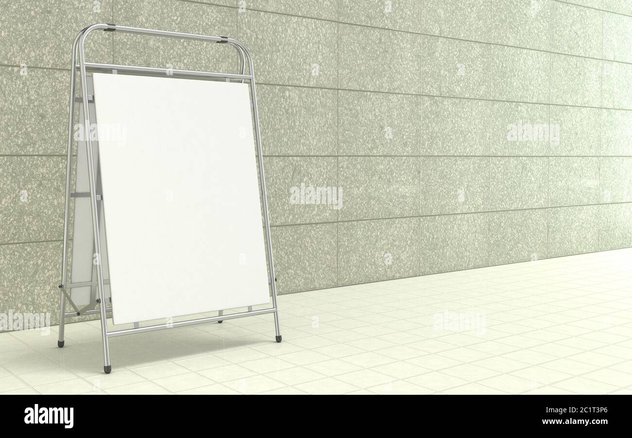 Blank white advertising stand, with copy space board in front of ...