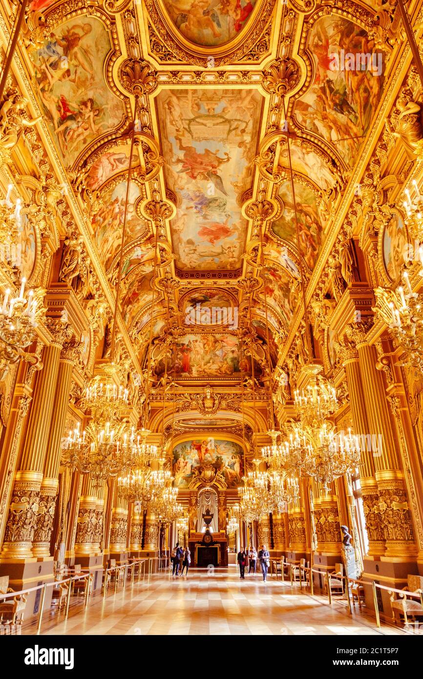 Paris, France, March 31 2017: Interior view of the Opera National de Paris Garnier, France. It was built from 1861 to 1875 for t Stock Photo