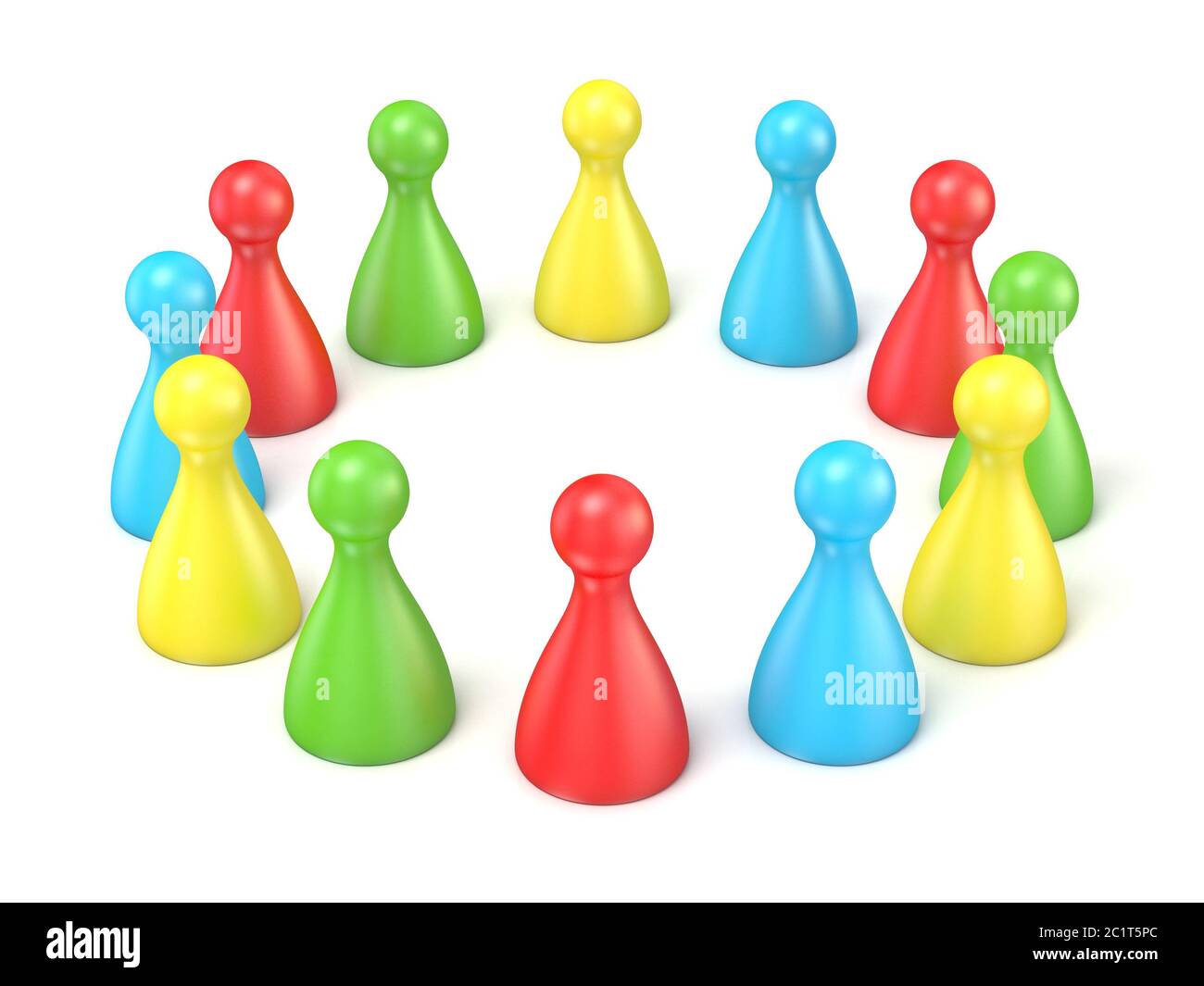 Board game pieces. Scene made of toy pawns. 3D Stock Photo