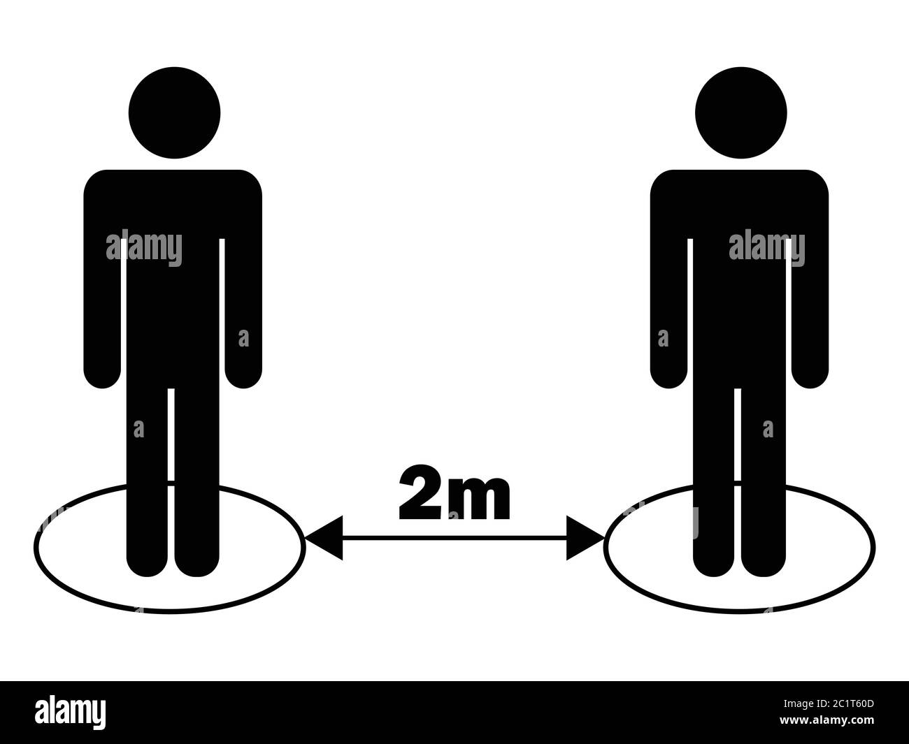 Social Distancing 2m Two Meters Stick Figure. Black Illustration Isolated on a White Background. EPS Vector Stock Vector