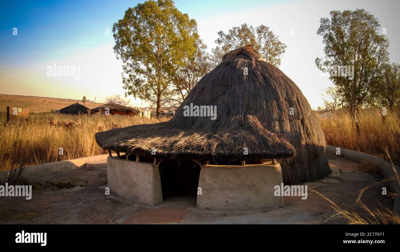 Traditional Ndebele hut at Botshabelo near Mpumalanga, South Africa Stock Photo