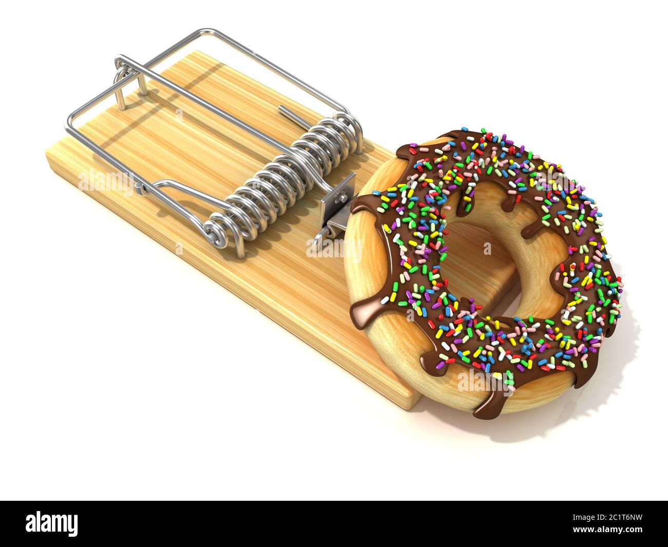Chocolate doughnut with sprinkles, like bait, in wooden mousetrap. 3D Stock Photo Alamy