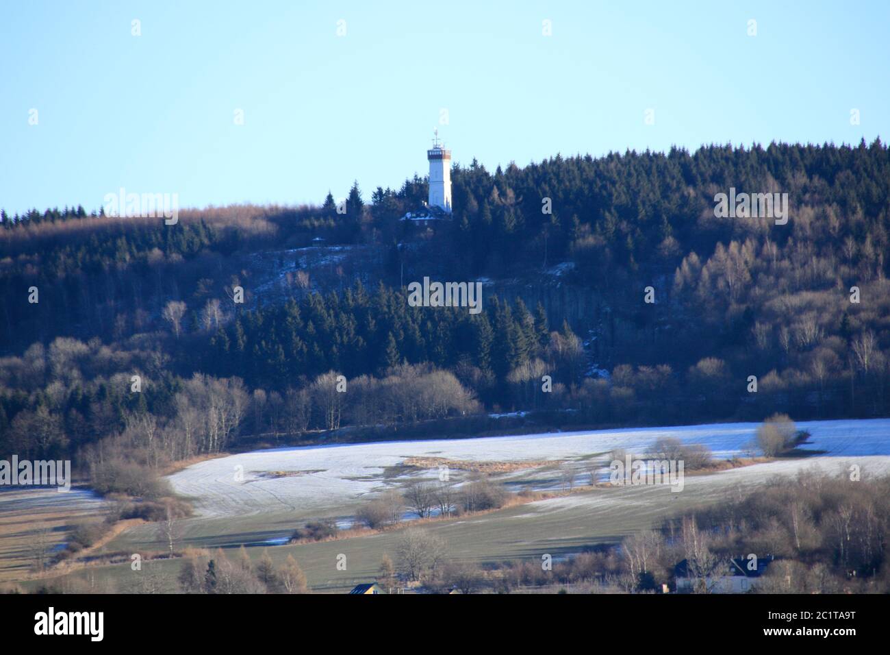 view tot he poehlberg in annaberg-buchholz in saxony in germany Stock Photo