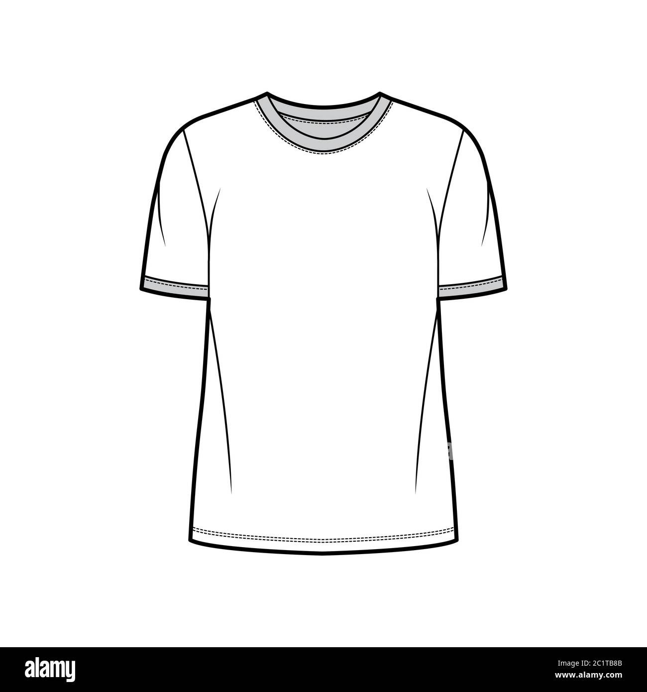 T-shirt technical fashion illustration with crew neck, fitted