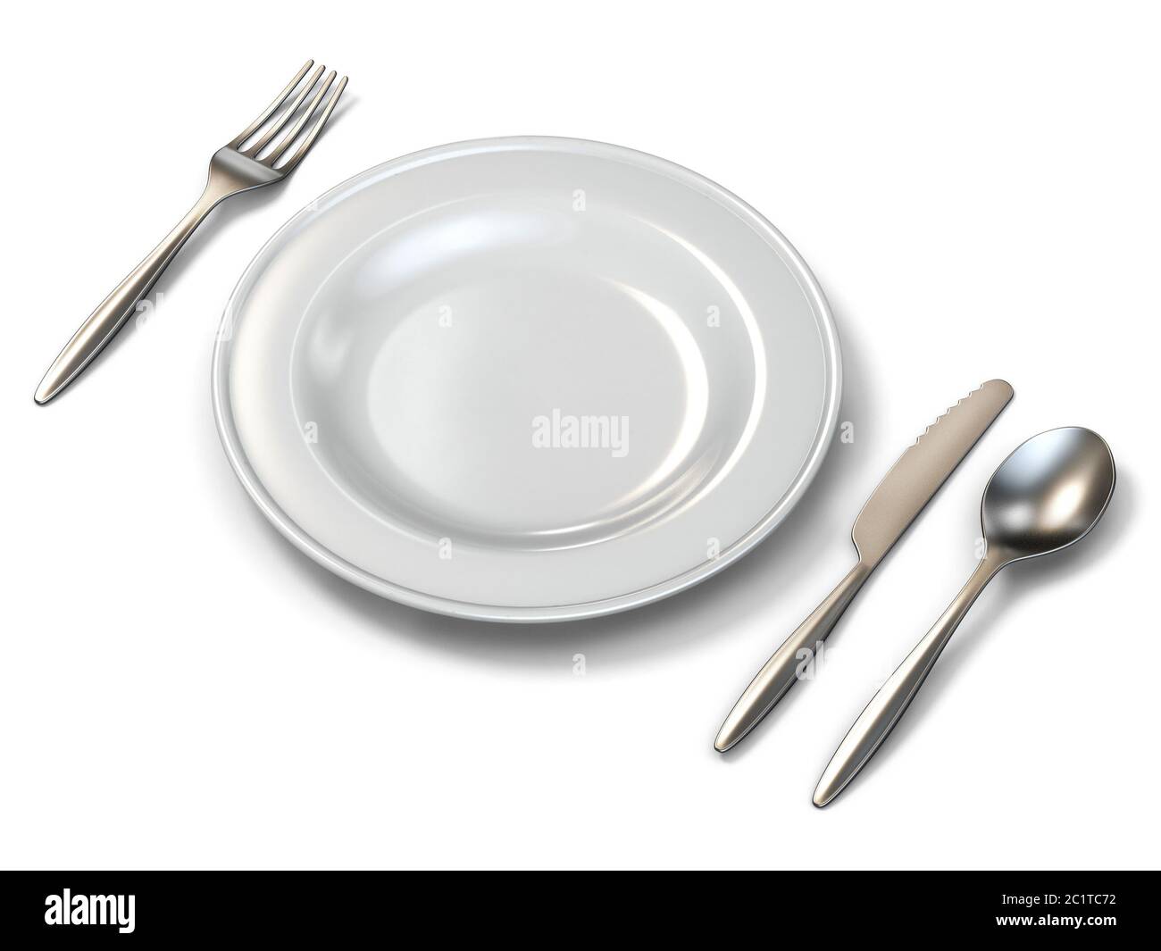 Plate, fork, knife and spoon side view 3D Stock Photo Alamy