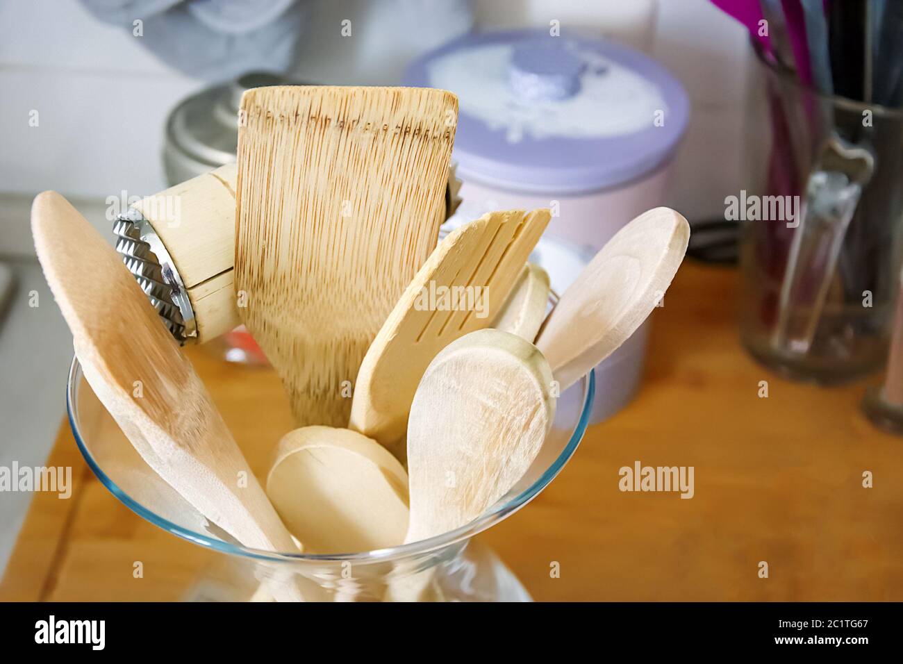 Premium Photo  Close-up kitchen utensils in containers on table