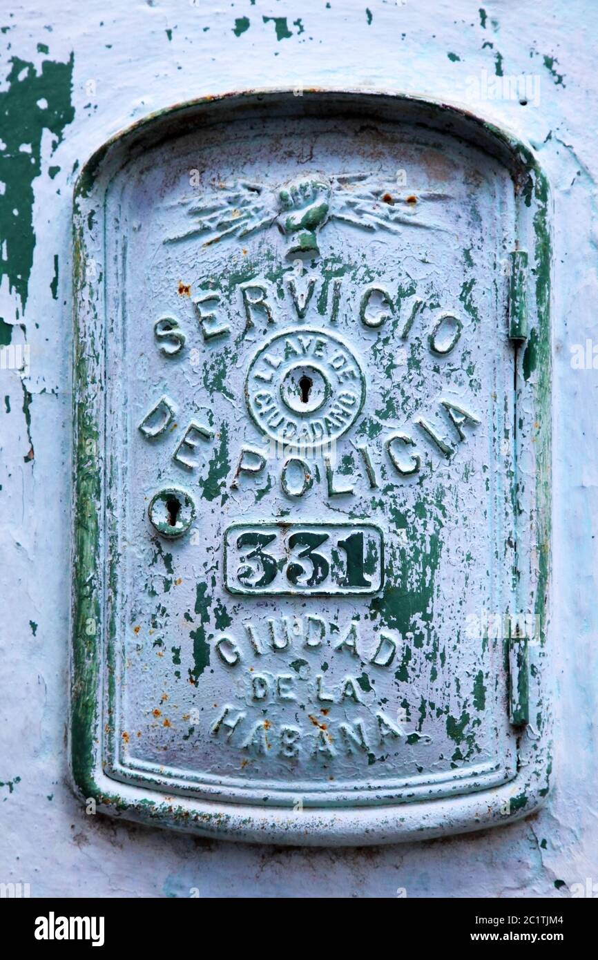 Shows an emergency call box in Havana Stock Photo
