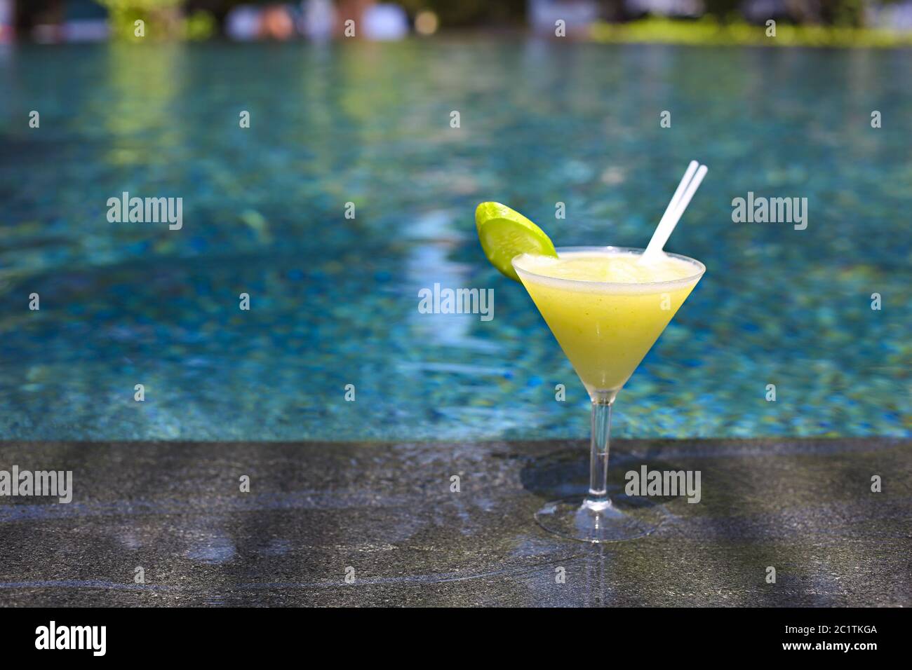 Cucumber drink cocktail by the pool Stock Photo