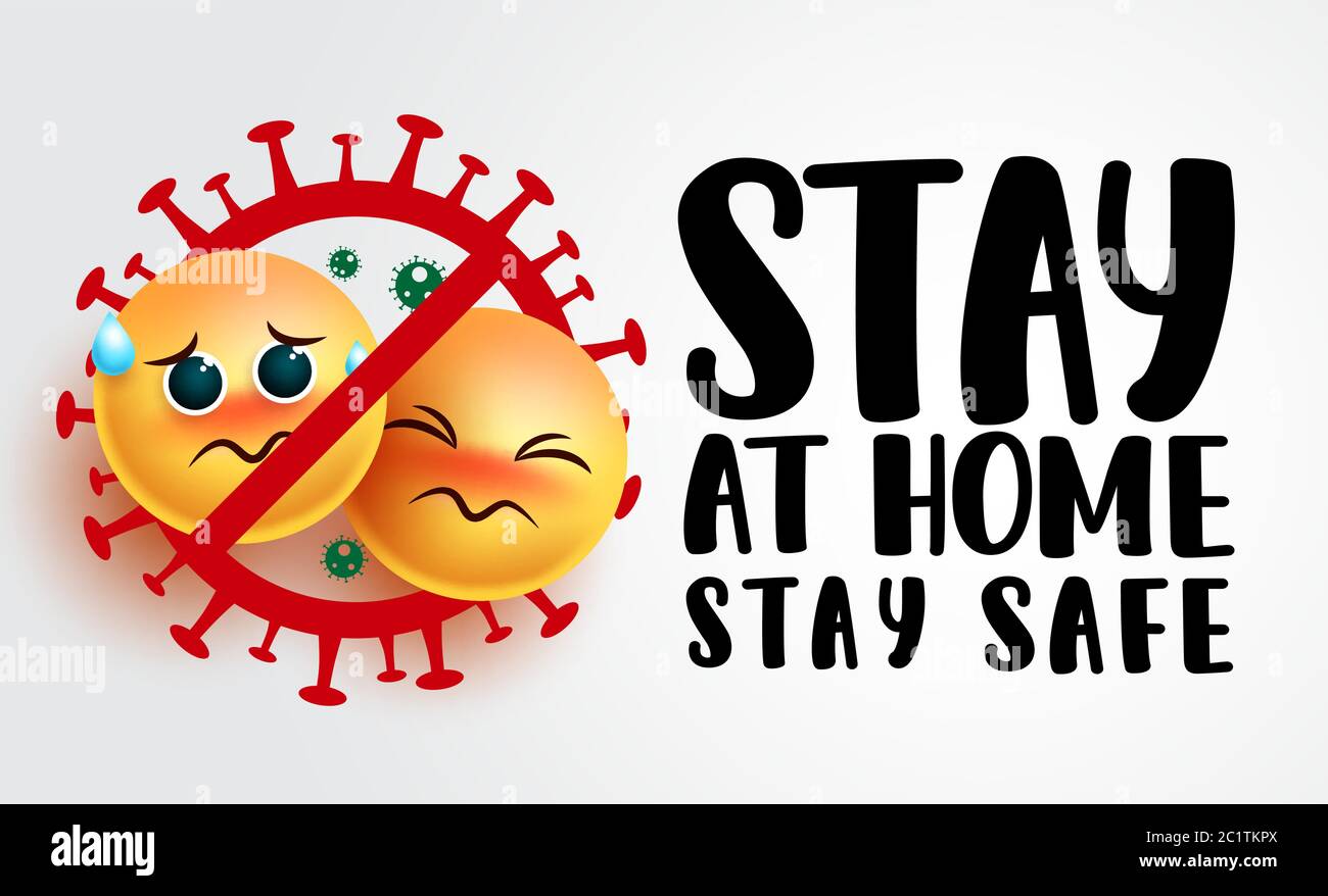 Emoji stay at home vector sign banner. Stay at home stay safe campaign