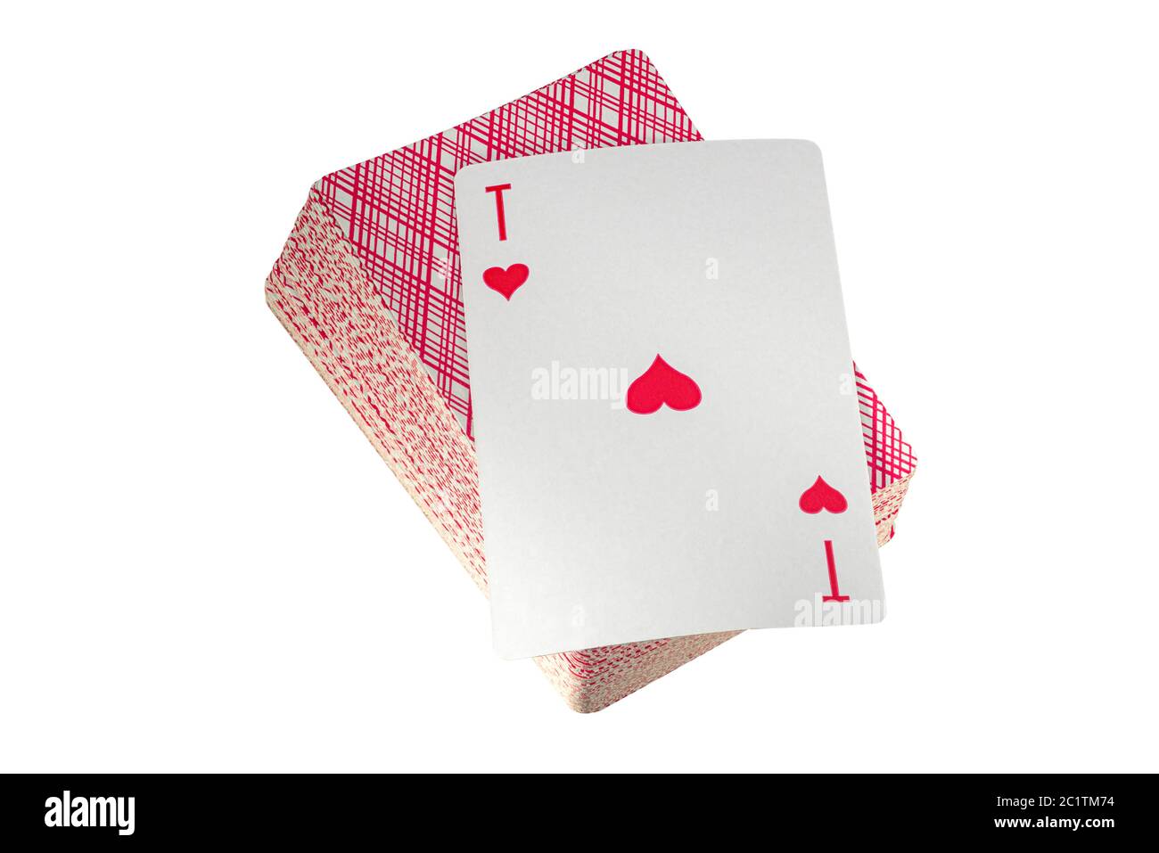 playing card ACE on an inverted deck of cards. Isolated on white