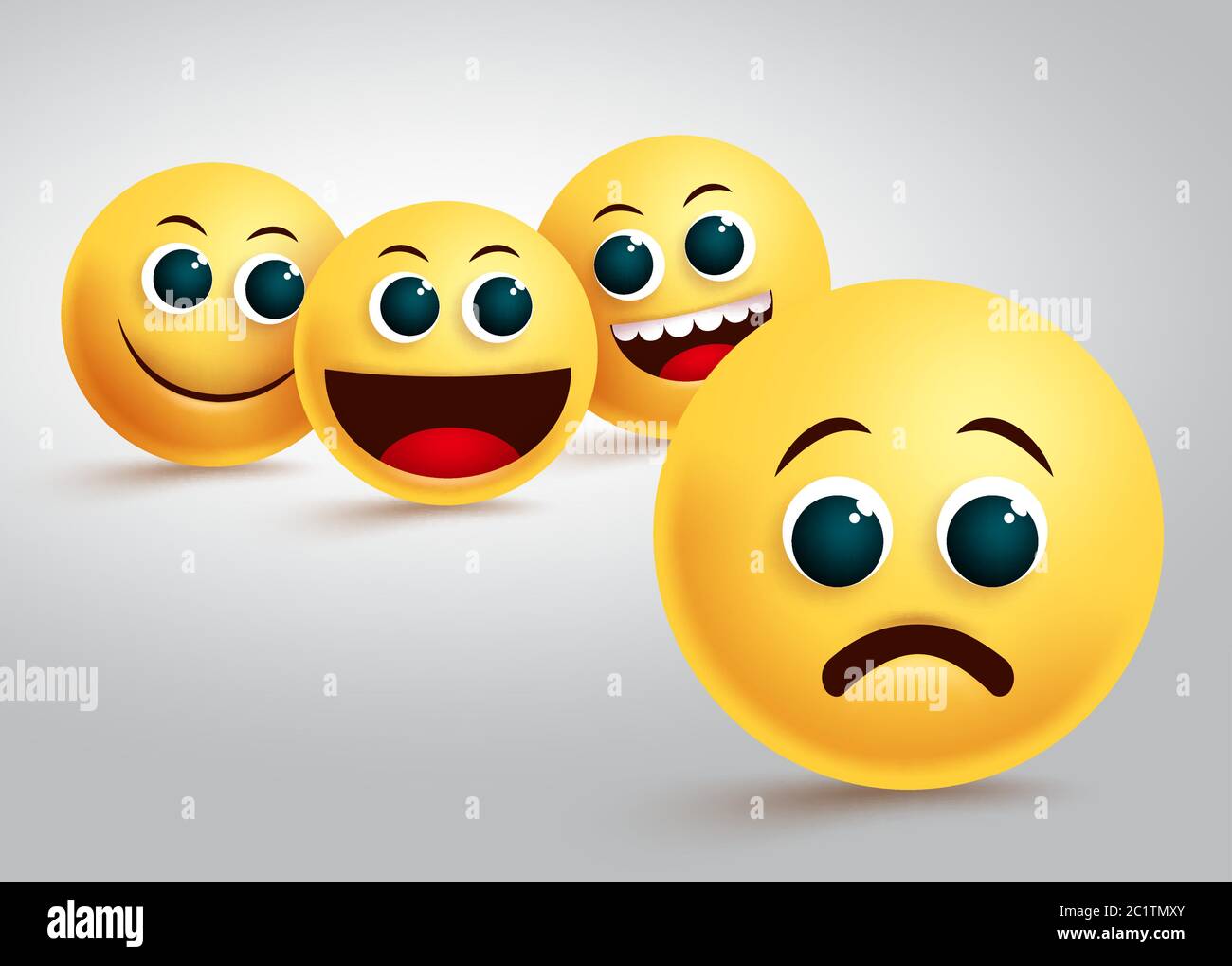 Emoji gossip and discrimination vector concept. Emojis gossiping and bullying behind with yellow emoji stress and sad facial expression in white. Stock Vector