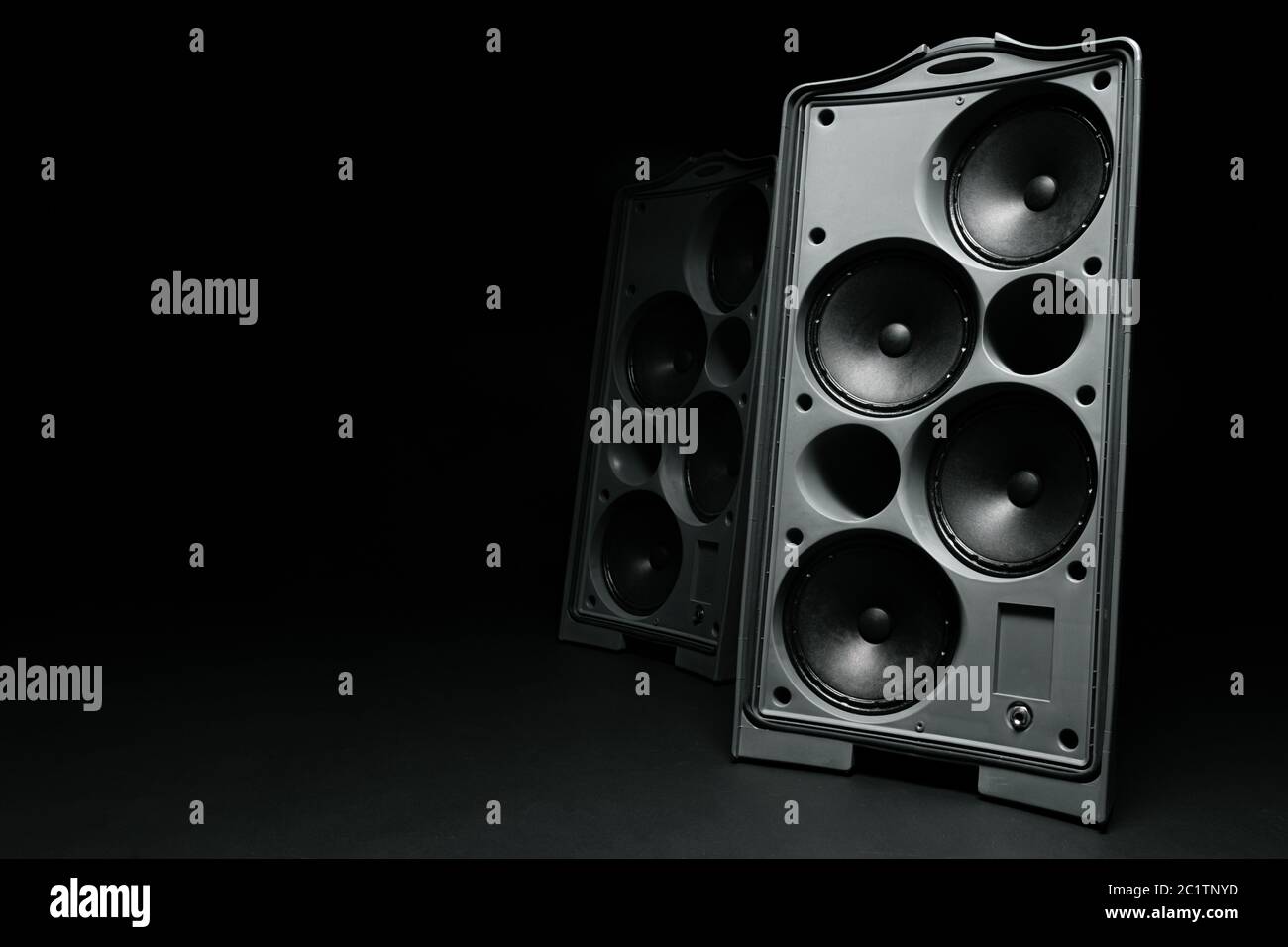 Audio system stereo column on dark background Stock Photo
