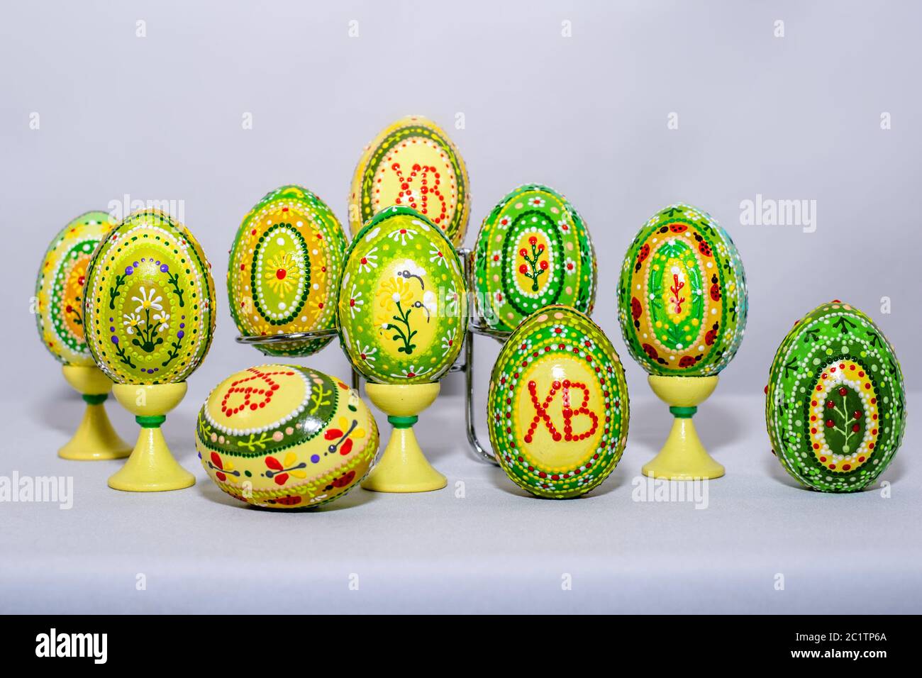 The Easter eggs, hand-painted with acrylic paints Stock Photo