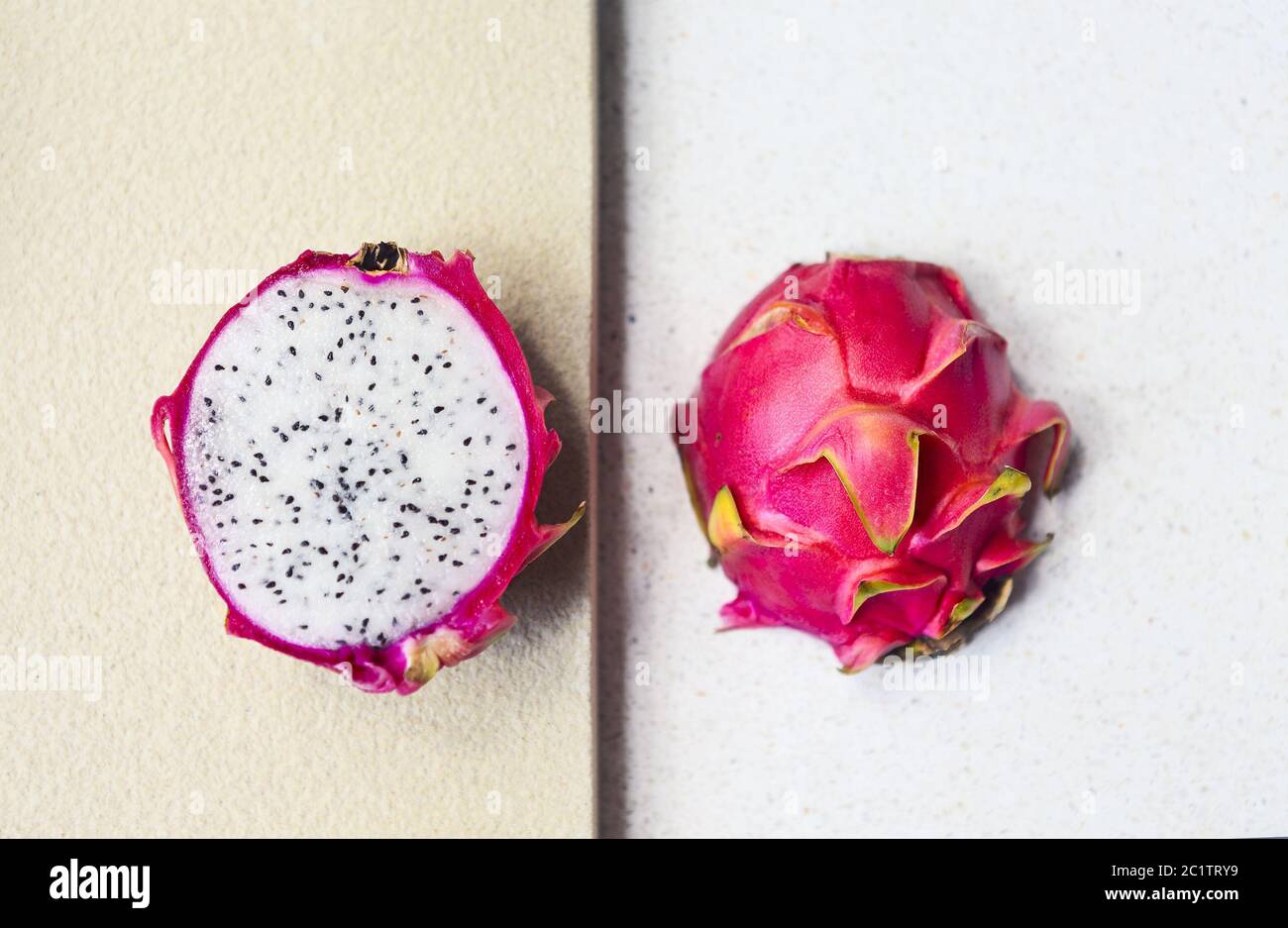 Sliced dragon fruit on the light background. Close up Stock Photo