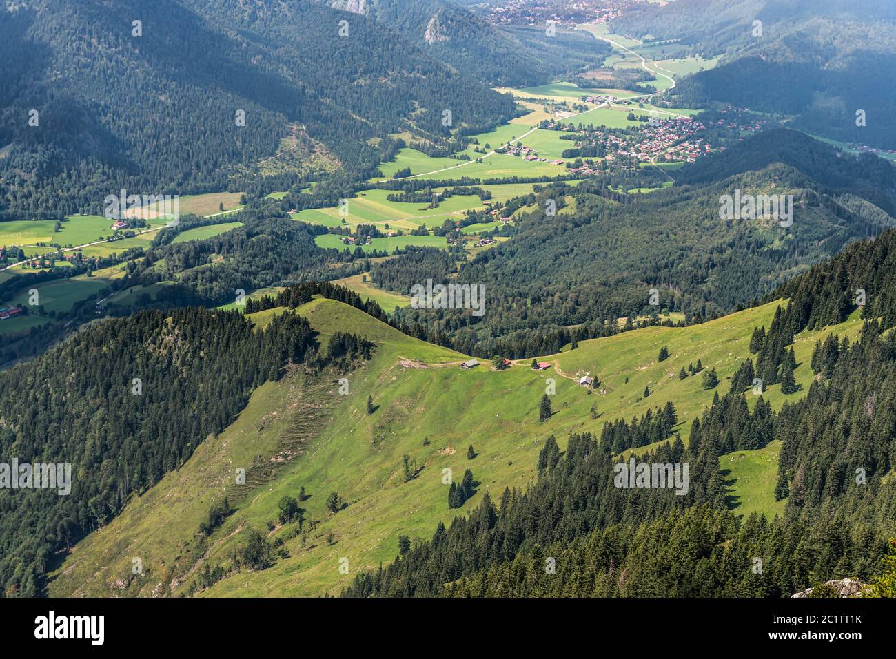 View from the Wendelstein into the valley Stock Photo
